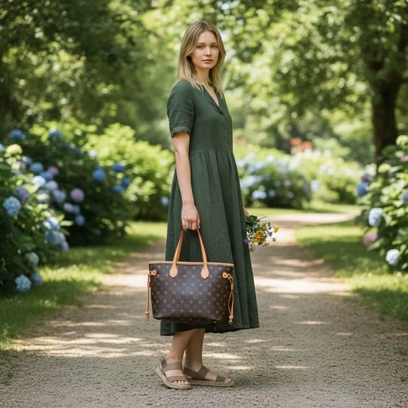 Brown Designer Monogram Shoulder Tote Bag - Picture 4 of 10